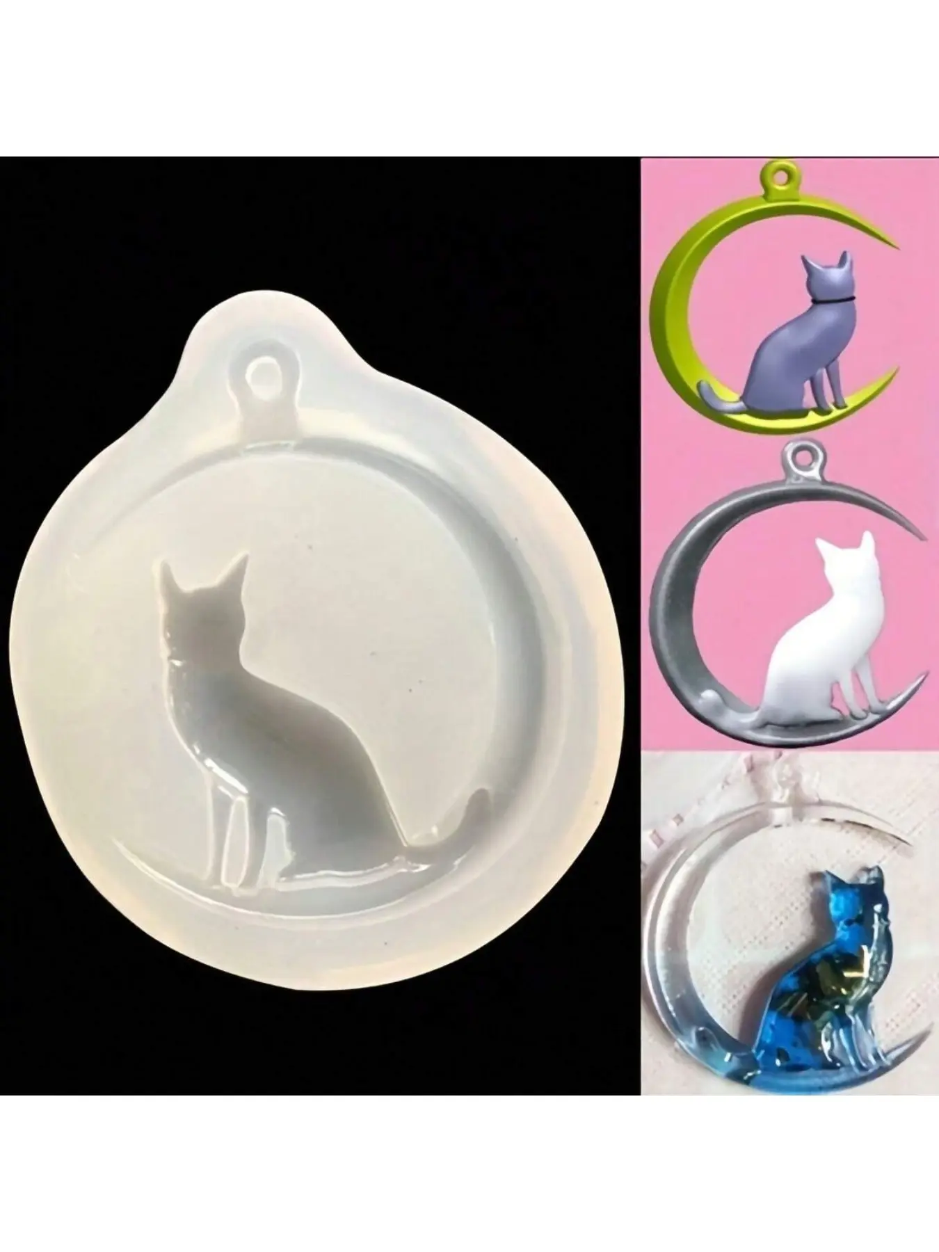 Moon Cat Silicone Pendant Mold, Jewelry Making Resin Mould for Earrings Necklace Bracelet, Jewelry Making Tools, Beading Crafting, Diy Jewelry Accessories, 1 Piece