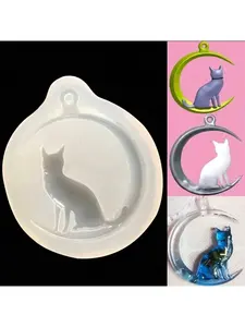 Moon Cat Silicone Pendant Mold, Jewelry Making Resin Mould for Earrings Necklace Bracelet, DIY Craft Tool, Beading Crafting, Diy Jewelry Accessories, 1 Piece