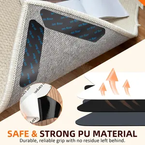 Anti-Slip Carpet Tape, 4-Piece Black Rug Gripper Set - Premium Pad for Curling Prevention, Ideal for Flattening Rug Corners