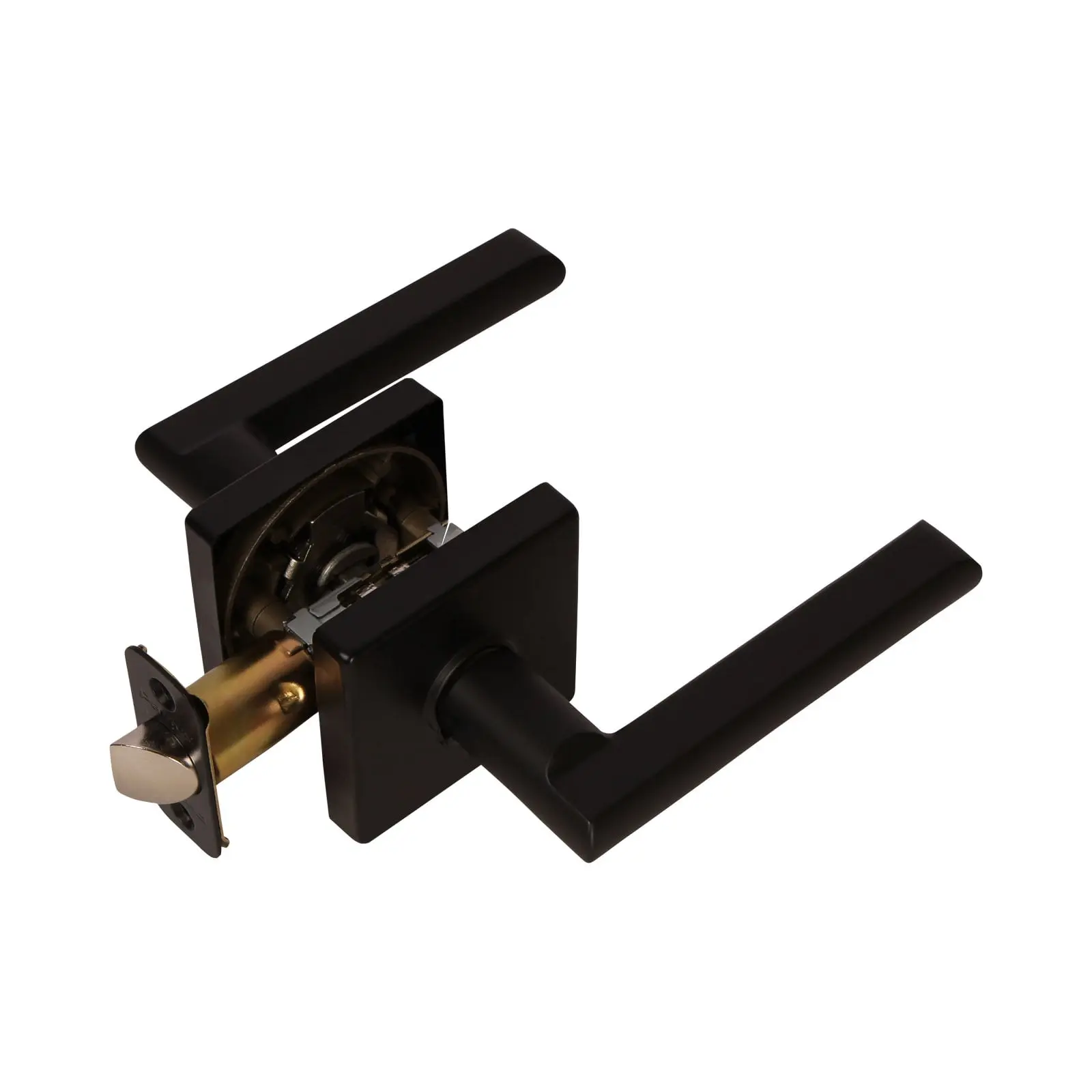 Pamex FLS908C Onyx Metallic Hardware Door Lever, Square Rose Privacy Lockset, Grade 3, Matte Black, Metallic Hardware Door Levers