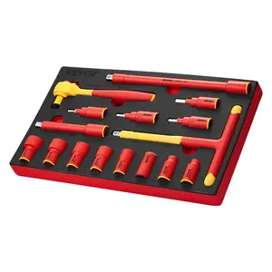 【Spotlight Day】VEVOR Insulated Socket Set, 16-Piece Insulated Wrench Tool Set, 1000V Insulated Socket Tool, with Insulated Sockets, Insulated T-Handle Wrench, Drive Rachet, Extensions, for Electricians Home Repair