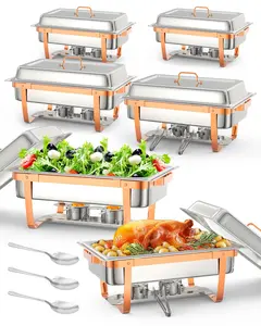 【GARVEE】6 Pack 8QT Stainless Steel Chafing Dish Set with Lids & Holder, Rose Gold Commercial-Grade Buffet Food Warmers for Parties, Banquets, Catering, Dining, Kitchen & Home Use