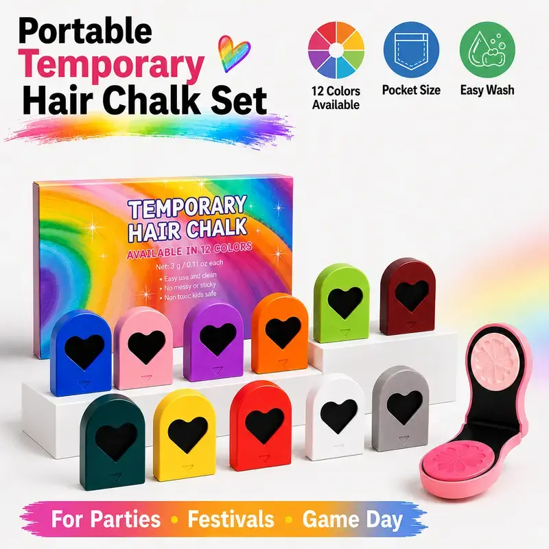6/12 Colors Temporary Hair Chalk Hair Dye, Washable Hair Color Makeup For Sport Events Halloween Christmas Birthday Cosplay Festivals Hair DIY Party