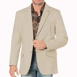 Montero Mens Western Embroidery Blazer MT2184 Faux Suede Beige Double Button Blazer Long Sleeve Elegant Stylish Overall Suits Fathersdaygift