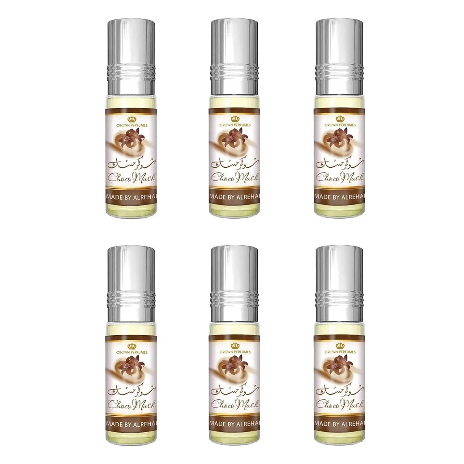 Al-Rehab Pack of 6 Choco Musk Roll-on Perfume Oil for Men and Women - 6ml (0.2oz) Unisex Fragrance Bundle