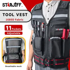 Starjiff Tool Vest with Metal Buckle Belt, Adjustable Tactical Vest, Breathable, Night Reflective Strips, Reflective Safety, Weight Distribution Work Vest