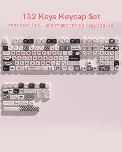 Womier MOA Profile PBT Keycaps,132 Keys Cute Style Keycap Set with Cute Icons, Dye-Sublimation, Black Pink Theme for Most 60% 65% 75% 80% 100% US Layout Cherry MX Switches Mechanical Keyboard