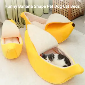 Banana Shaped Cat Bed House – Cute Cozy Pet Bed for Cats & Small Dogs, Soft Warm Banana Pet Nest