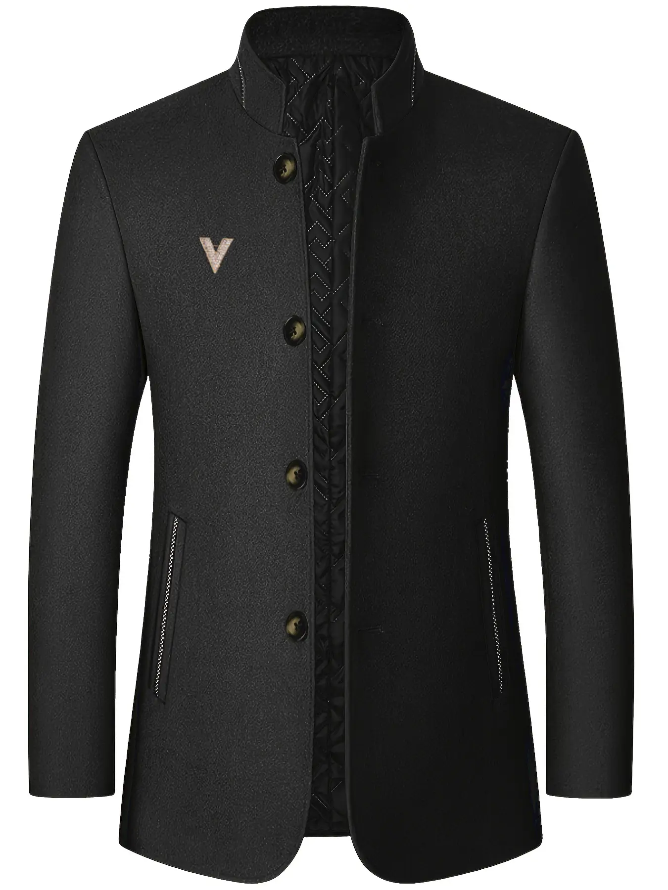 Men's casual formal style lambskin jacket - stand-up collar single-breasted side pocket jacket, semi-formal office occasions, daily wear and formal attire in autumn and winter - polyester fiber lining for cold resistance and warmth, texture fabric design