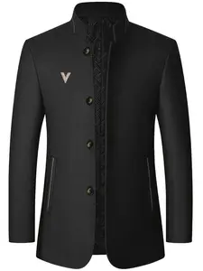 Men's casual formal style lambskin jacket - stand-up collar single-breasted side pocket jacket, semi-formal office occasions, daily wear and formal attire in autumn and winter - polyester fiber lining for cold resistance and warmth, texture fabric design