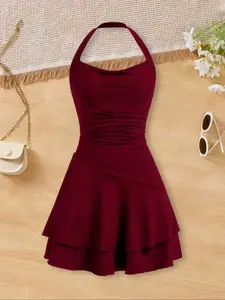 Girls' Fashion Dress, Waist Cinching Slimming Backless Cross Strap Design, Stylish Clothing, Perfect for Daily Wear