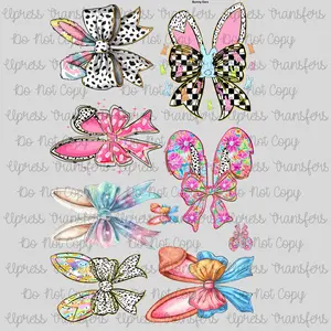 Bunny Ears Mini DTF Transfer Gang Sheet 24.5" Wide x 36" Long Direct To Film Trendy Vibrant Designs for Stylish Wardrobe