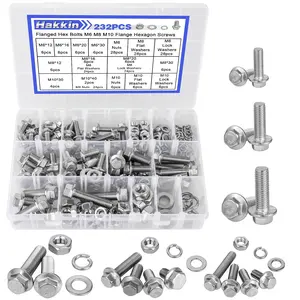 232Pcs Flange and Nuts Kit M6 M8 M10 Metric Flange Bolt Assortment, 304 Stainless Metric Hex, M6-1.0 M8-1.25 M10-1.5 Flange Screw Set Nuts and Assortment Kit