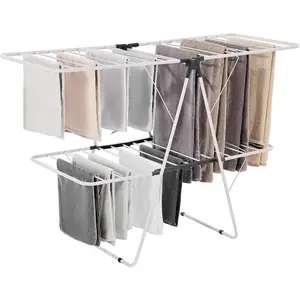 VEVOR Clothes Drying Rack, 2 - Tier Foldable Laundry Dryer Rack with Sock Clips 21 Drying Rods, Metal Height Adjustable Drying Racks for Outdoor Indoor, Free - Standing Space - Saving Hanger, White