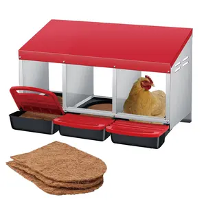 Chicken Nesting Box,3 Compartments Metal Roll Away Nest Box for Chicken Coop,Nesting Boxes for Chickens with Swing Perch and Roll Away Egg Collection for Chicken Coop, Hen Roosting Boxes, Red