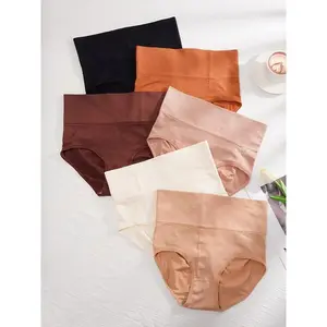 Women's 1pcs Solid High Waist Honeycomb Panty, Soft Comfy Breathable No Show Knicker for Daily Wear, Minimalist Underwear for All Seasons, High Waisted Briefs