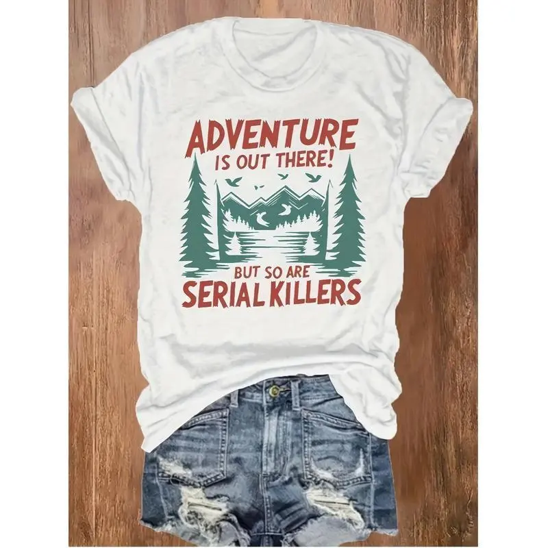 Women's Graphic T-Shirt in Pure Cotton, Casual Round Neck Relaxed Fit Top for Travel & Leisure - Sizes S, M, L, Mountain Graphic humorous tshirt men tee