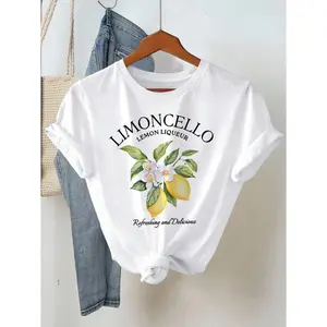 Limoncello Lemon Graphic Print T Shirt Women Casual Cute Summer Outfit Short Sleeve Crewneck Soft Lightweight Trendy Streetwear Vacation Top