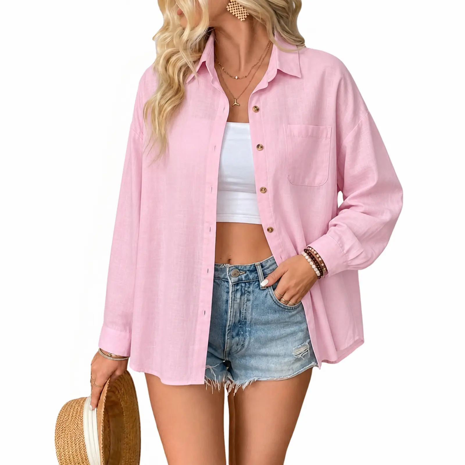 JEKAOYI 100% Cotton Collared Long Sleeve Casual Top Shirt with side pocket#TikTokShopSpringGlowUp