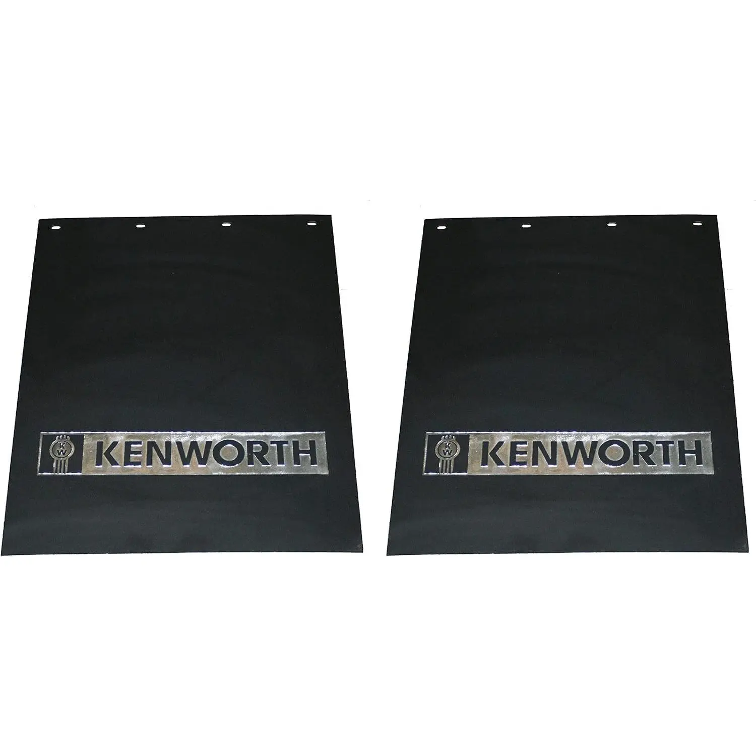 Kenworth Trucks 24" x 30" Black & Chrome Silver Poly Rubber Semi Truck Mud Flaps-Set of 2