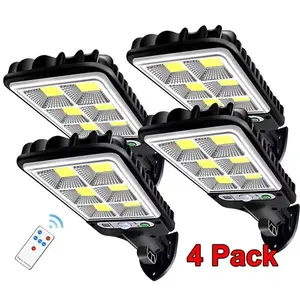 4 Pack Solar Powered LED Street Lights with 120 LEDs Each Smart Remote & IP65 Motion Sensor 3 Modes for Pathways Garages Backyards Front Yards Heavy-Duty Waterproof Lighting Solution for Home Outdoor Areas Adjustable Flood Lamp
