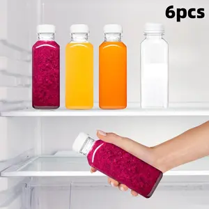 6pcs 12oz Plastic Juice Bottles with Caps, Reusable milk Bottles, Clear Drink Containers with Lids for Juicing, Smoothie and Other Beverages