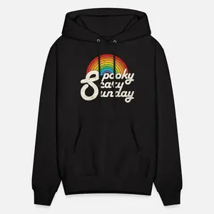 🏆 Spooky Scary Sunday Rainbow Print Mens Hoodie Loose Comfortable Cotton Blend Round Neck Long Sleeve Sweatshirt For All Seasons Wear