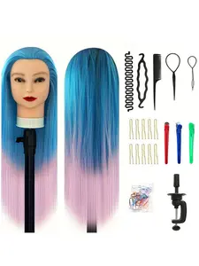Professional 66cm Hairstyling Mannequin Head with Synthetic Hair, Realistic Braiding Practice Doll Head for Salon & Beauty School