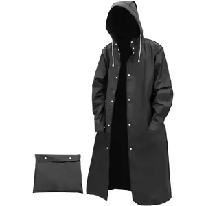 Men's Reusable EVA Long Raincoat, Lightweight Rain Coat, Windproof Waterproof Trench Coat for Hiking Fishing Dog Walking Outdoor Activities