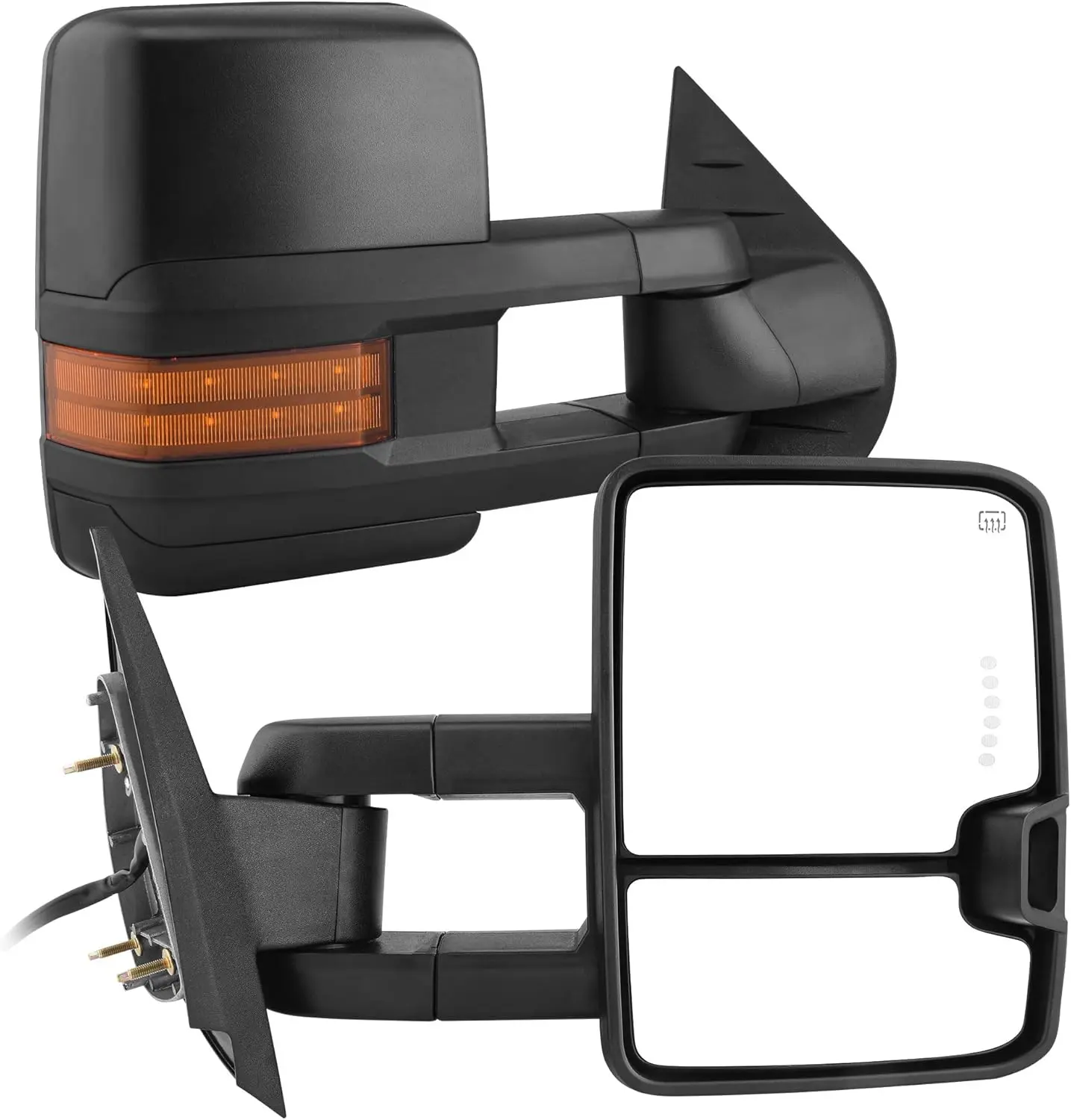 YITAMOTOR Towing Mirrors Compatible with 2007-2013 Chevy Silverado GMC Sierra 1500 2500HD 3500HD Extendable Power Heated Amber LED Turn Signal Manual Telescoping Folding Black Housing