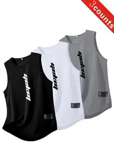 Men's Breathable Polyester Sports Vest Set, Geometric Pattern, Loose-Fitting Sleeveless Top, Summer Gym Running Casual Wear, Yoga Sports Vest, Fitness Workout Vest, Sleeveless Gym Tops