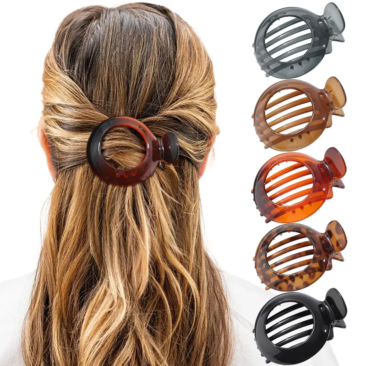 AWAYTR 5-Pack Women's Polycarbonate Claw Clips, Hollow French Concord Style, Durable and Lightweight Non Slip Clips for All Day Comfort, Beach Hair, Fashion, Barrette Hair Clips