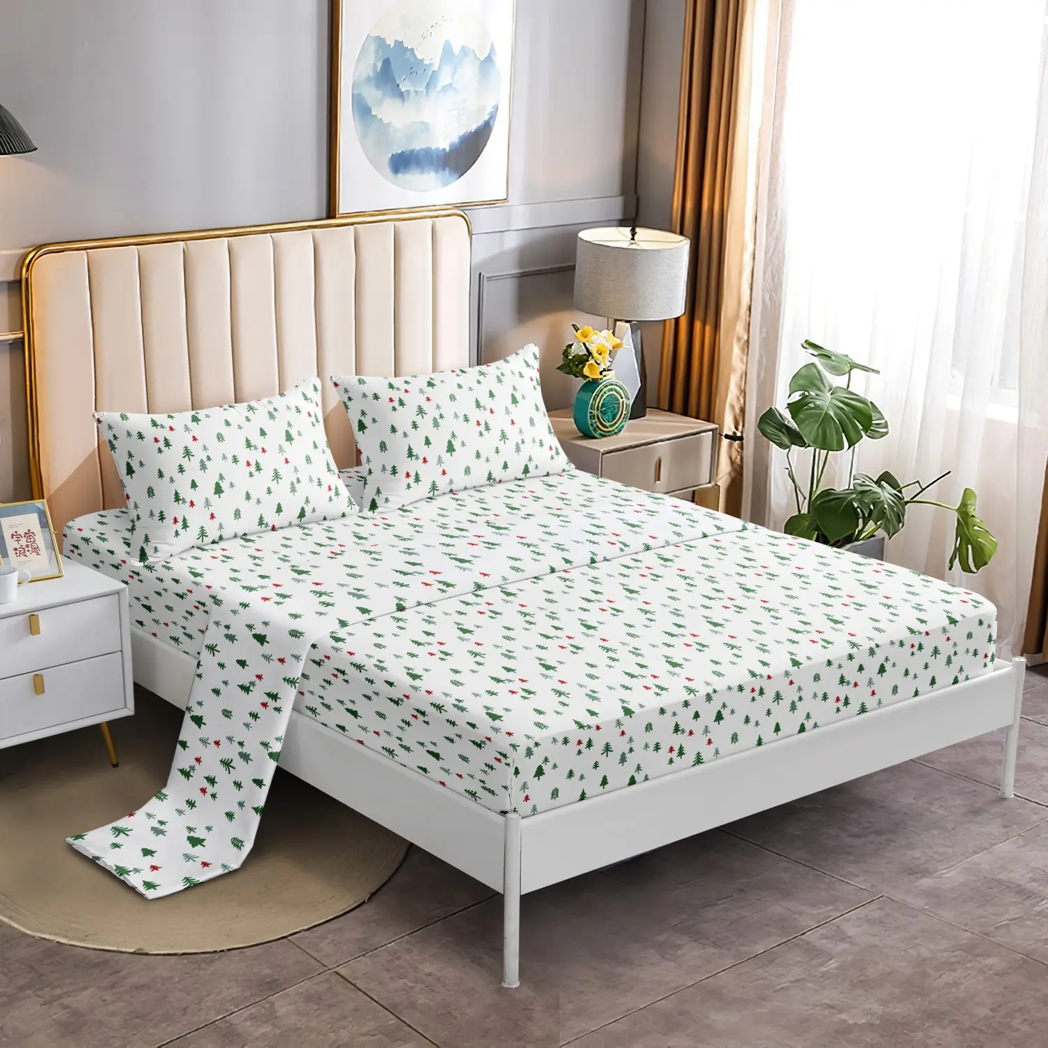 4-Piece Sheet Set – Soft Microfiber Bedding, Deep Pocket Wrinkle-Free Festive Christmas Sheets, Trees, Candy Canes, Reindeers Holiday Christmas Gift