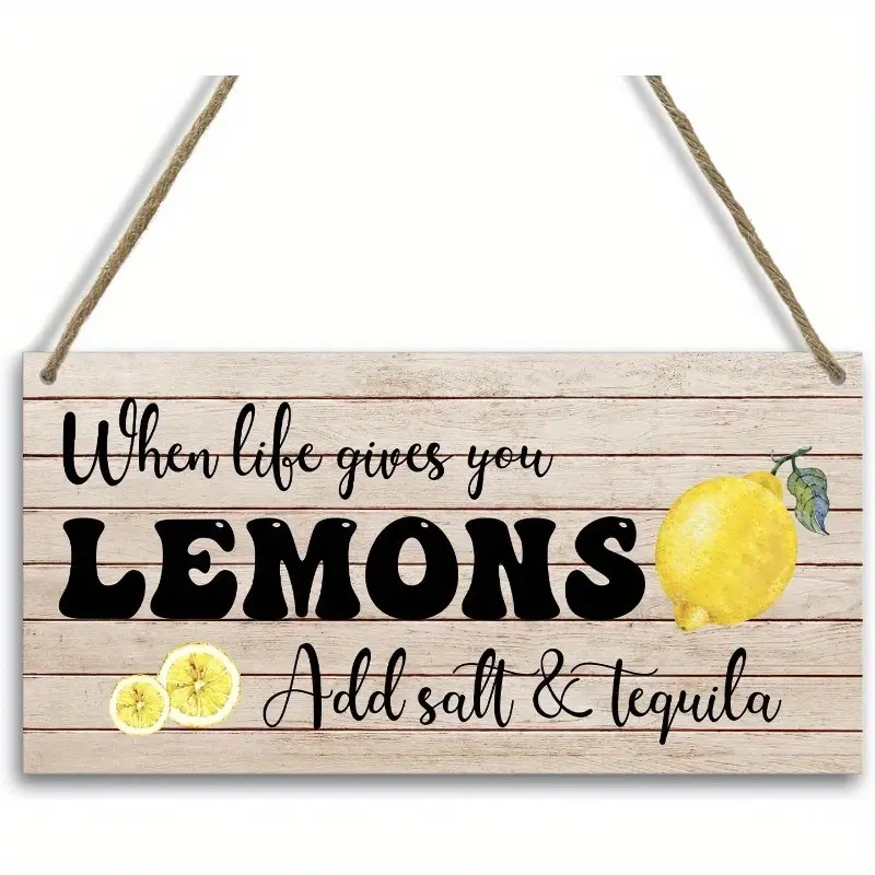 Lemon Kitchen Decor Wooden Hanging Plaque, Home Decoration for Dining Room, Bookshelf, Living Room, Bedroom, 11.8x5.9 Inches, Wooden Home Sign