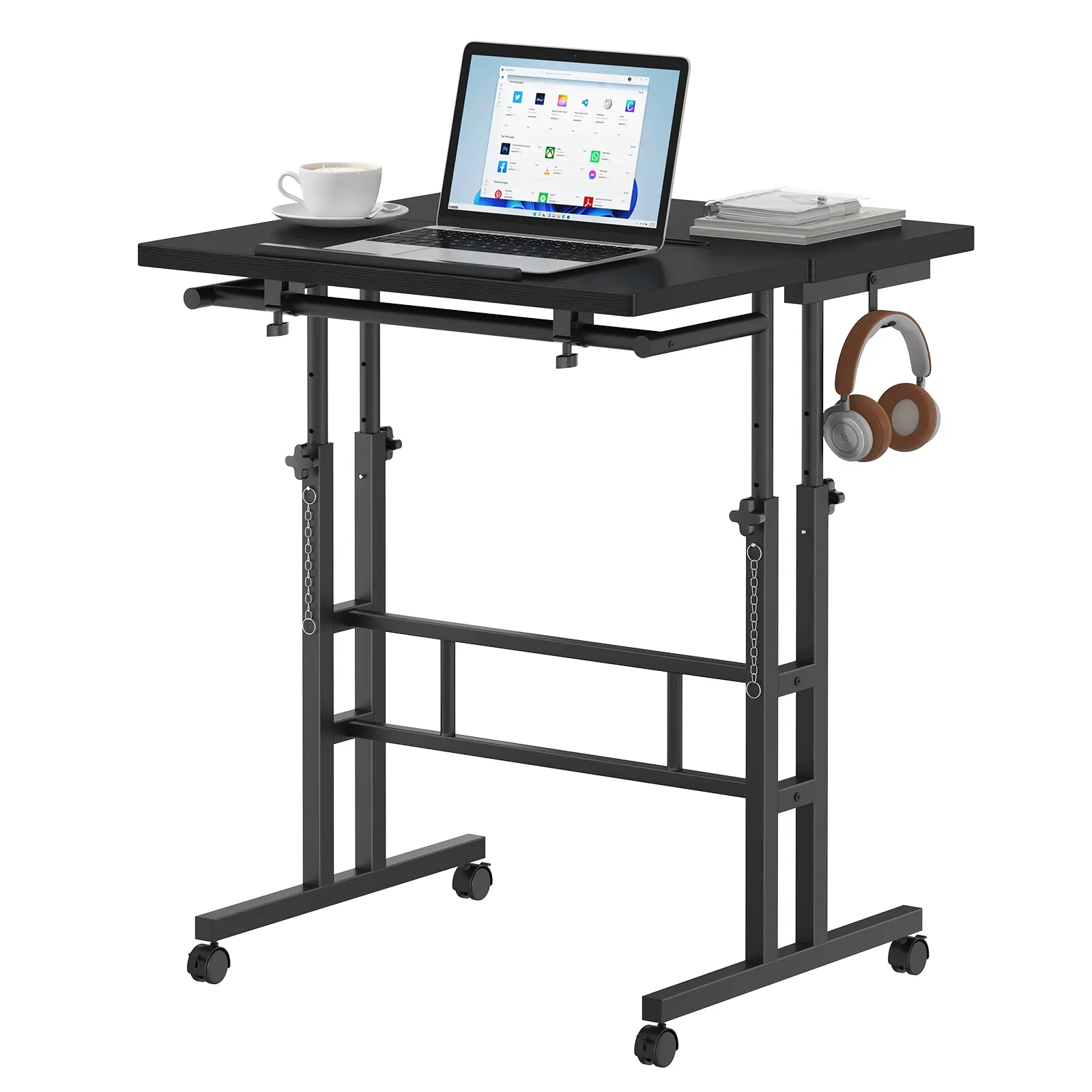 Split Top Rolling Standing Desk, Mobile Laptop Desk, Manual Height Adjustable Workstation on Wheels, Sit Stand Office Table, Walking Pad Study Desk, Home Office Furniture, Multi Functional Desk