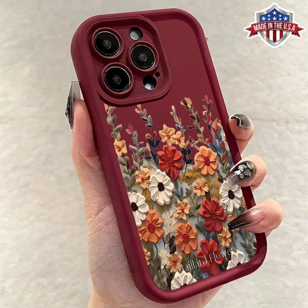 Stylish Maillard 3D Floral Pattern Smartphone Case, Slim Shockproof Anti-Drop TPU Cover for iPhone 17 16 15 14 Pro Max 13 12 11 XR XS Plus Air | Cellphone Handheld Accessories (Garden-Inspired Design)