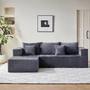 【2 Packages Shipping】105.86" L-Shaped Boneless Sectional Cloud Couch Corduroy Velvet Modular with Chaise No Assembly Required Sofa Living room furniture，real boneless couch