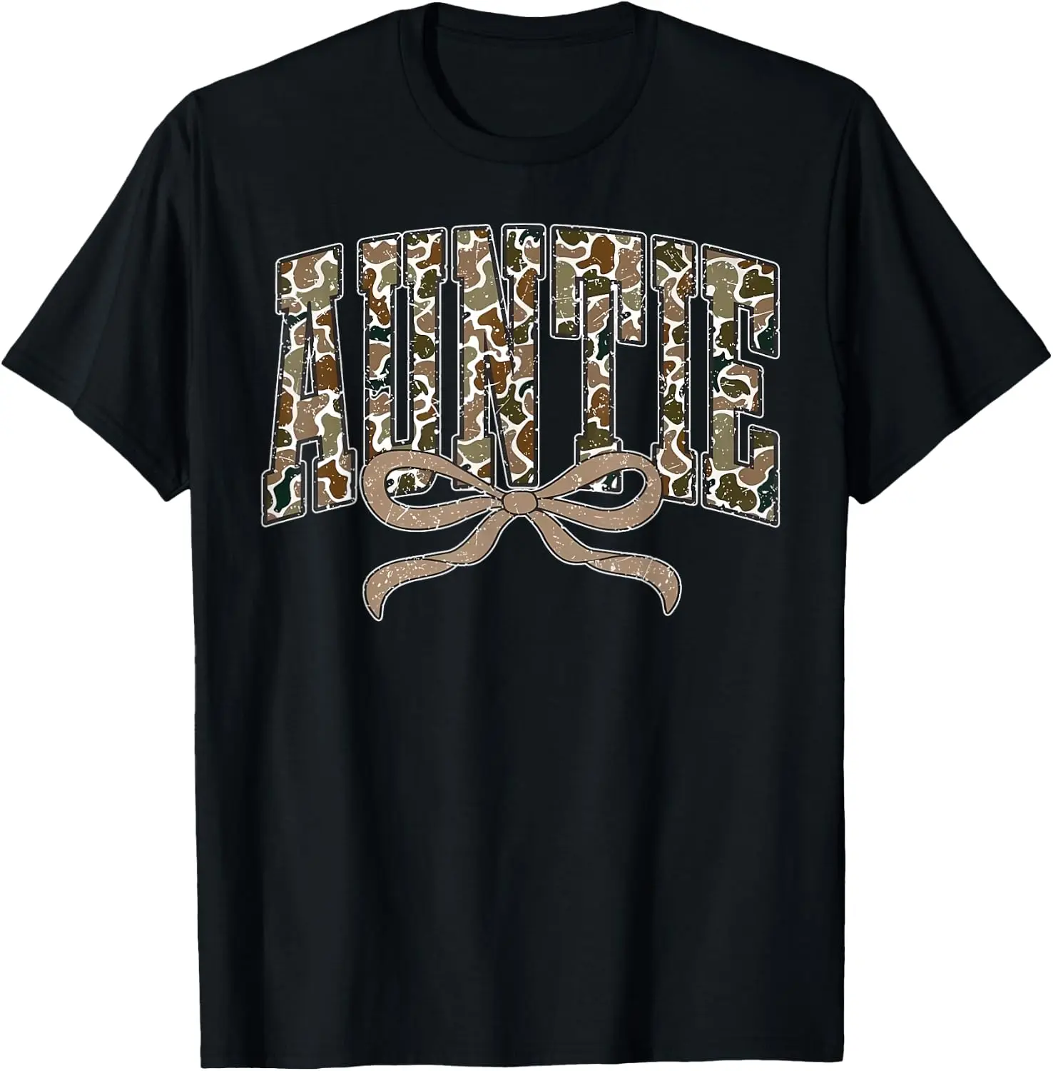 Women's Vintage Coquette 100% Cotton Tshirt - Lady's Auntie Camouflage Graphic Print with Bow, Short Sleeve Everyday Streetwear Tops for Women Shirts, Women's Clothes