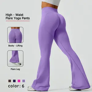 NcmRyu High Waist Flared Yoga Pants for Women - Ribbed Booty-Lifting Stretchy Activewear Yoga Pilates Gym Trendy Design sweatpants fitness legging