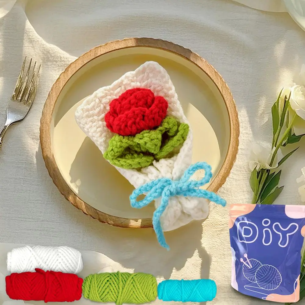 1pc Rose Flower Brooch Crochet Kit, Complete DIY Materials with Crochet Hook, Instruction Manual & Detailed Video Tutorial