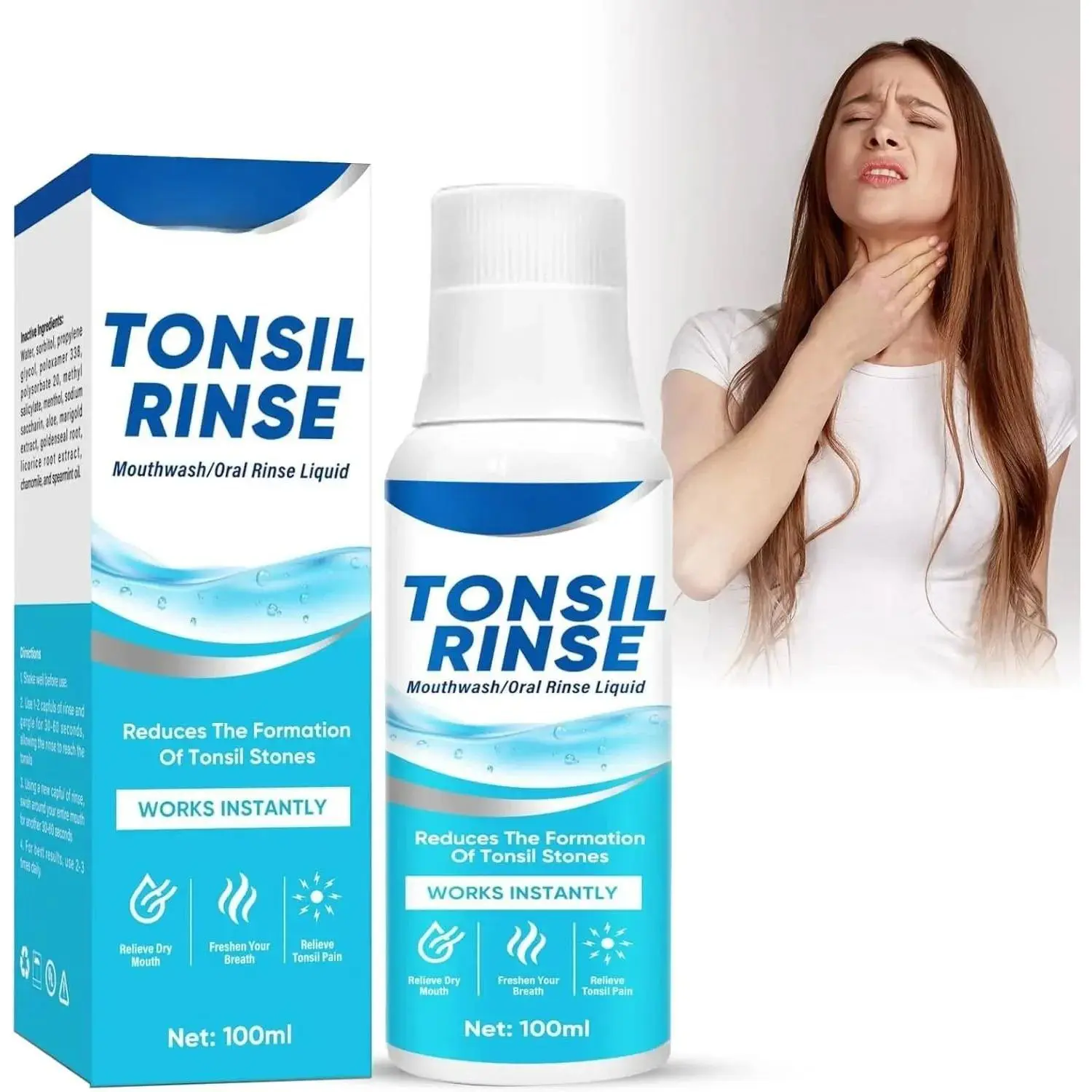 Mouthwash for Tonsil Stones with Chamomile & Spearmint, Liquid for Fresh Breath & Dry Mouth, Alcohol-Free Oral Care, 3.53 Fl Oz, Bad Breath Fix, Honeysuckle Root, Tonsil Relief, No Artificial Ingredients, Mouth Care, Plaque Removal Mouthwash, Fresh Breath