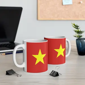 Novelty Ceramic Mug 11oz, variant #13, Coffee Tea Cup, Flag of Vietnam Viet Nam