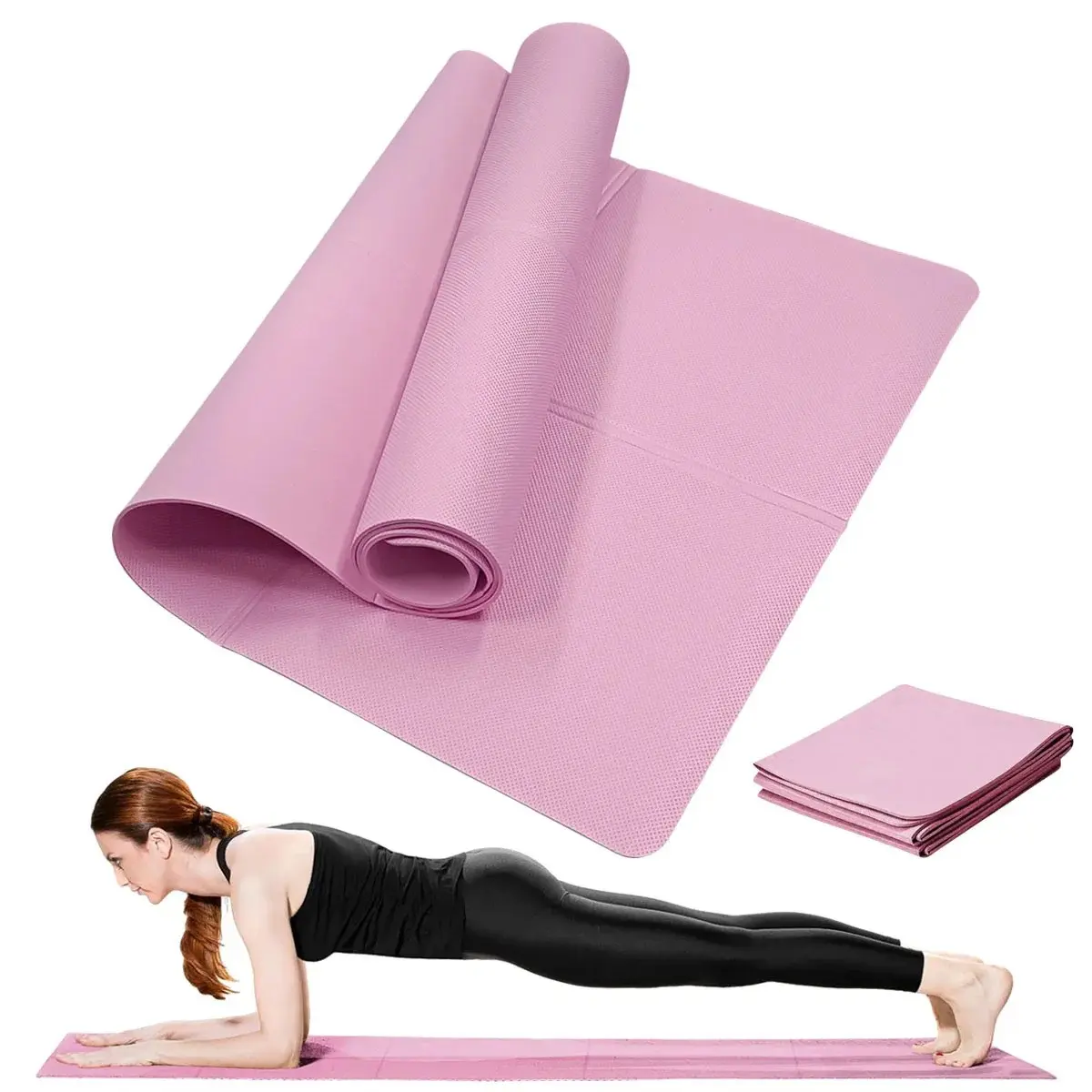 3mm Thick Pink Ladies' Yoga Mat, Non Slip Yoga Mat, Anti-Slip Cushioning Fitness Mat, Exercise Mat, Yoga Sports Mat, Suitable for Home and Studio Workouts, Pilates and Yoga, Lightweight and Durable, Yoga Equipment