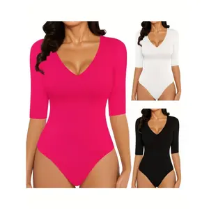 Elegant 3-Piece Women’s Jumpsuit Set – Soft Knit Fabric, Solid Color, Half Sleeves, V-Neck, Suitable for Autumn and Winter