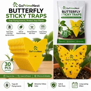 GoPrimeNest Butterfly Sticky Traps – 30 PCS Yellow Bug Traps for Indoor Plants, Fungus Gnats, Fruit Flies & Aphids, Non-Toxic & Strong Adhesive