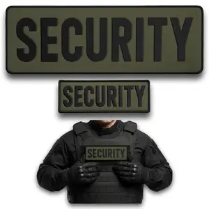 2Pcs Security Patch Set, Embroidered Security Patch for Vest, Jacket, Uniform, Hat, Hook and Loop Badge, Olive Drab, 3.54x9.84, 1.75x4.8