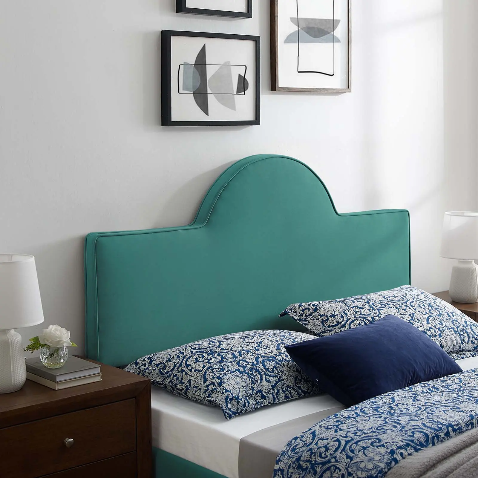 Modway Dawn Fabric Upholstered King-California King Performance Velvet Headboard in Teal, Fabric Upholstered Headboard, King Headboards