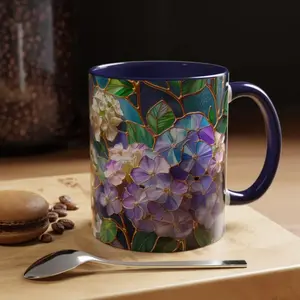 Hydrangea Stained Glass Mug: Floral Art Coffee Cup, Botanical Gift for Her, Colorful Flower Tea Mug, Cottagecore Garden Lover Present