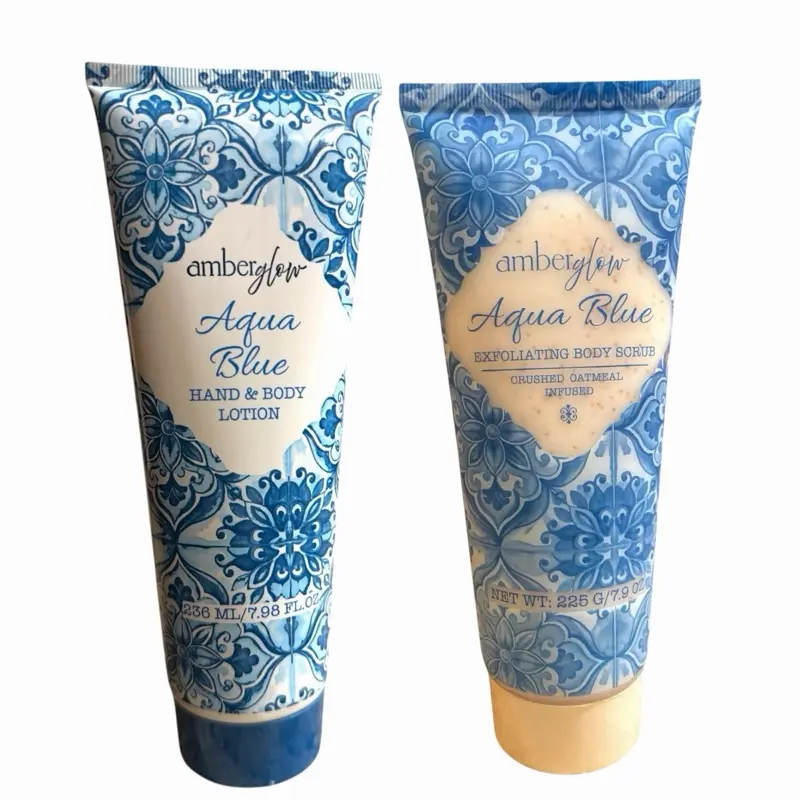 Amberglow Hydrating Hand Body Lotion & Scrub sets- Sweet Lemon, Agua Blue or Sun Kisses Citrus Scents, Soothing Moistening Smooth Body Butters for Skin Hydration