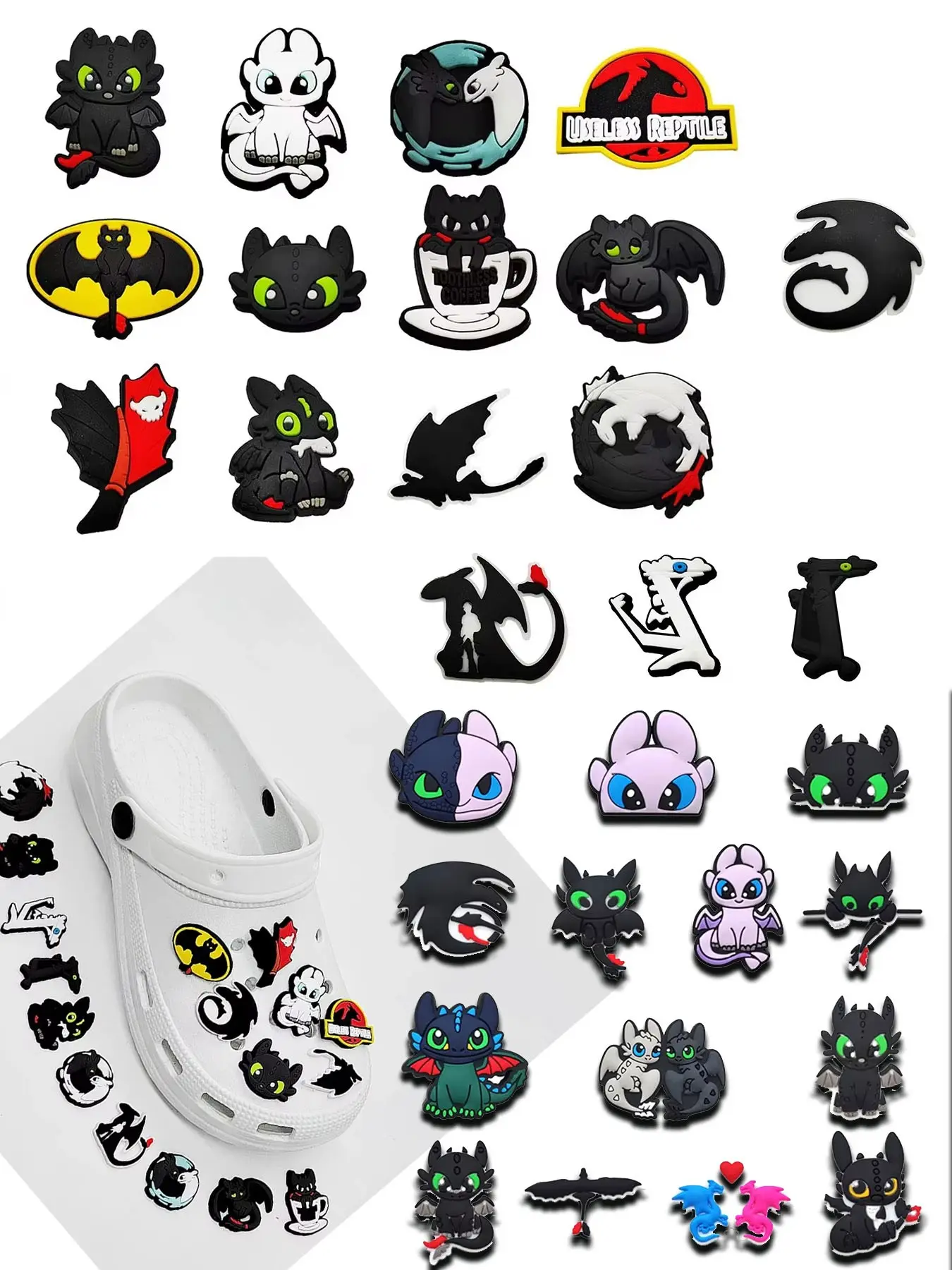 Dragon Toothless Pattern PVC Cartoon DIY Clog Charms, Clog Shoe Decorations, Shoe Decoration Charms, Family Party Gifts, Birthday Presents, Decorative Charm
